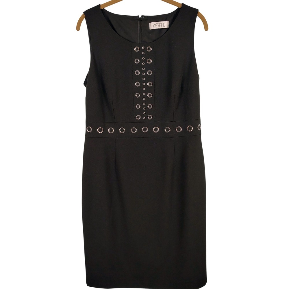Kasper Womens SZ 10 Sheath Dress Black Grommet Studded Officecore Professional
